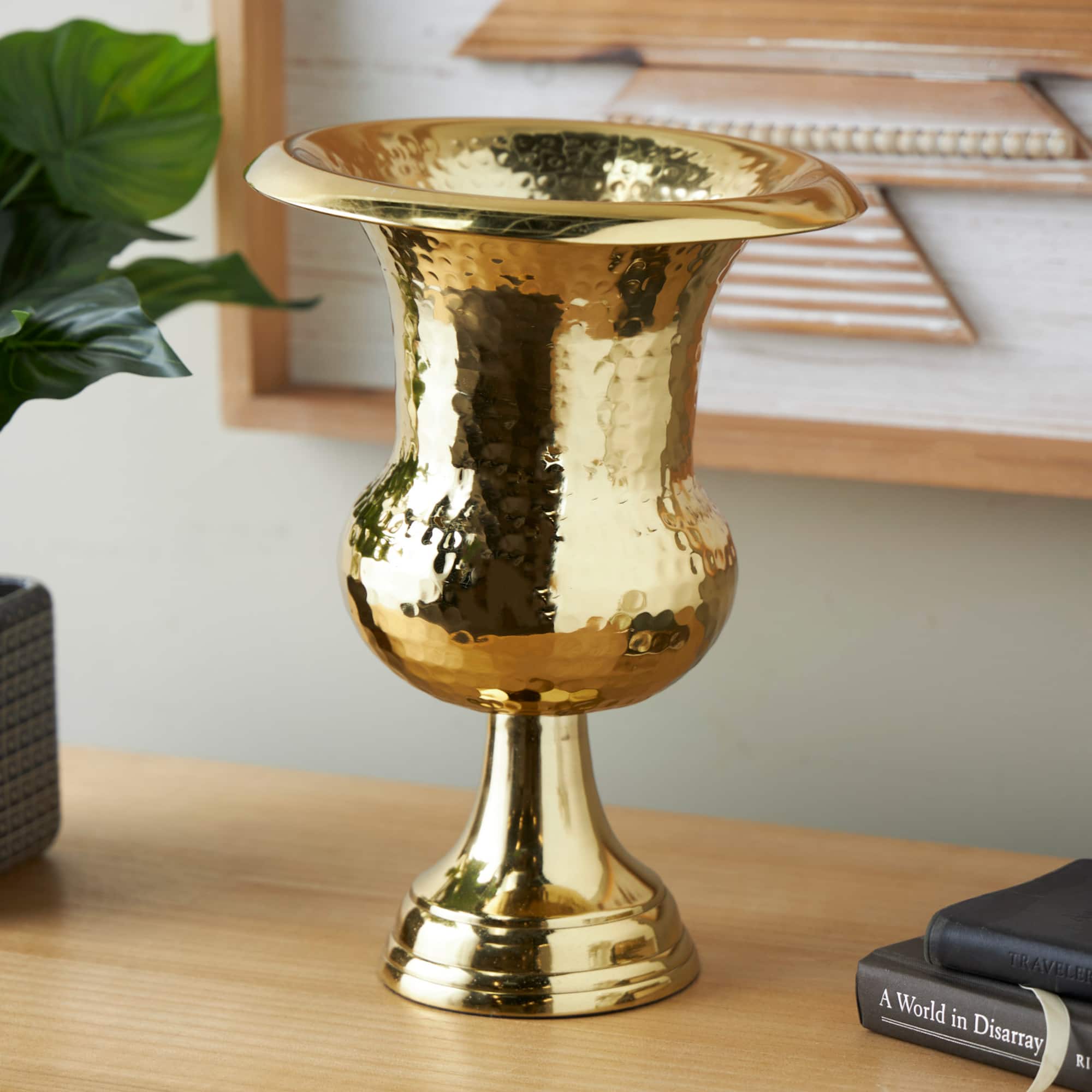 13" Gold Aluminum Hammered Goblet Vase